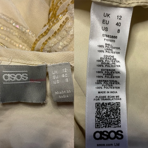 ASOS Ivory Sequined Beaded Backless Cami Midi Dress Size 8 - Picture 7 of 10
